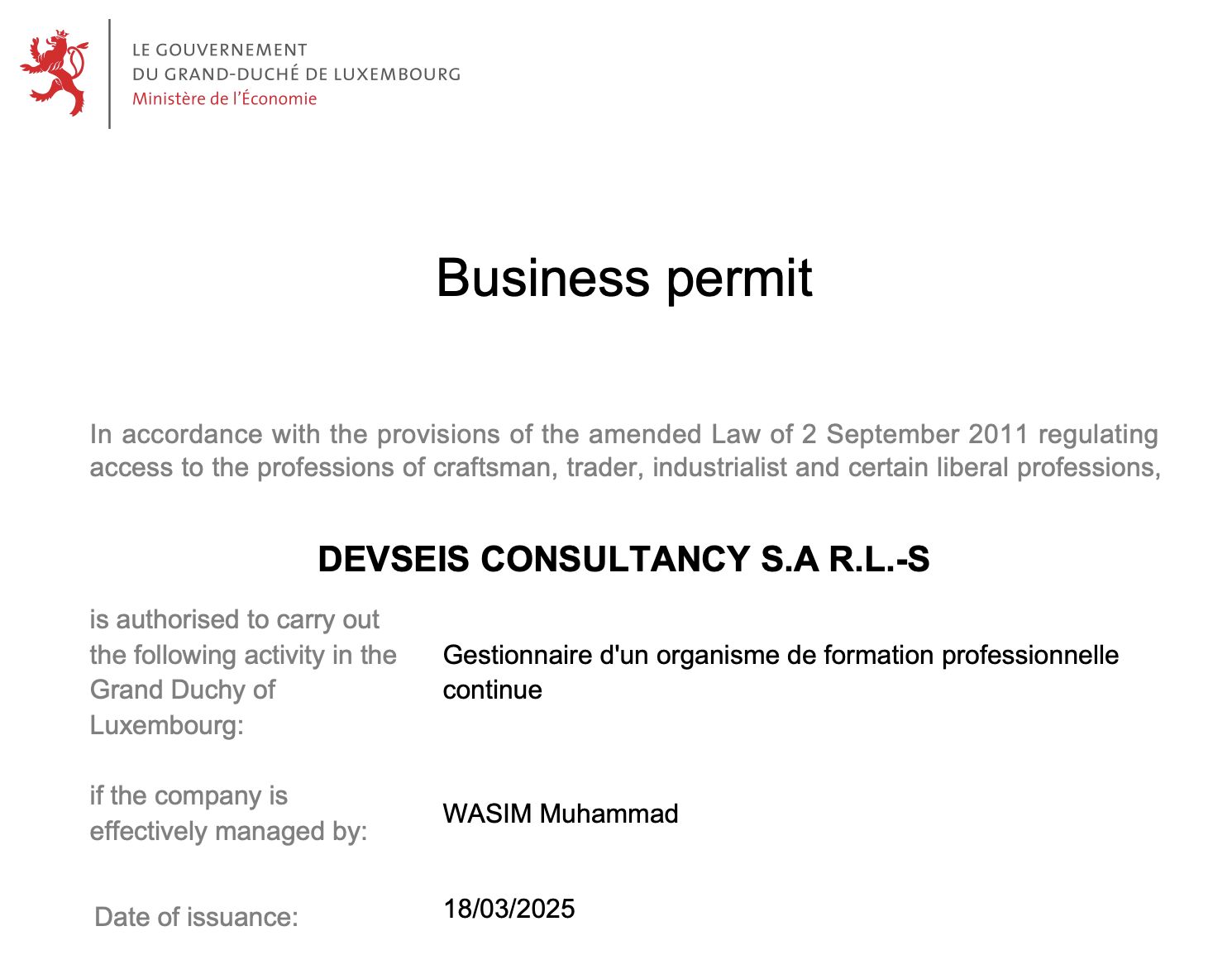 Business Permit & Accreditation Certificate